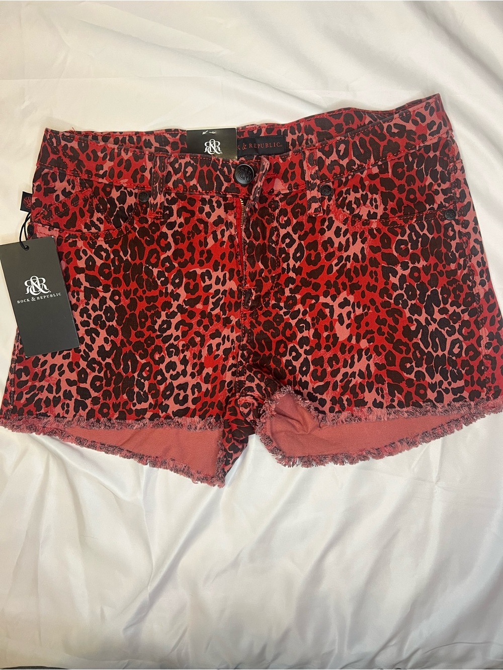 Rock & Republic Red Leopard Print Denim Shorts